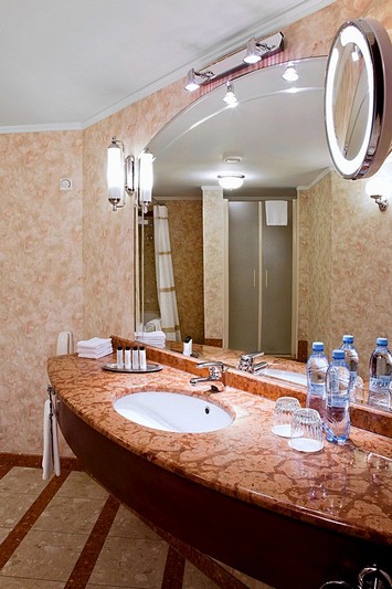 Bath Room at Corner Suite at Marriott Royal Aurora Hotel in Moscow, Russia